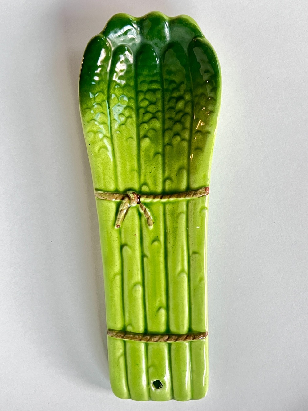MCM Majolica-style Ceramic Asparagus Spoon Rest Vintage Kitchen Wall Decor